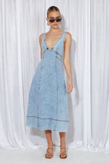 Search For New Denim Midi Dress Blue