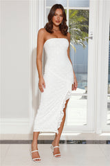 Classy Dates Strapless Lace Maxi Dress White
