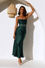 Sipping Waterfalls Satin Midi Dress Green