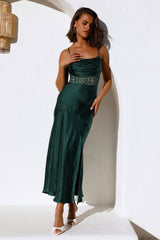 Sipping Waterfalls Satin Midi Dress Green