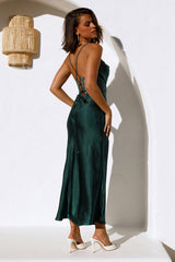 Sipping Waterfalls Satin Midi Dress Green