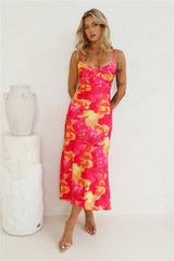 Strawberry Summer Satin Maxi Dress Pink