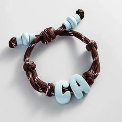 Knotty Enamel Initial Custom Bracelet - Brown/Blue Double Letter