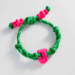 Knotty Enamel Initial Custom Bracelet - Green/Pink Single Letter