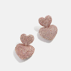 Harley Statement Earrings - Double Pink Pavé Heart Earrings