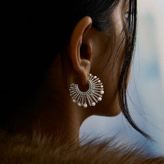 Jordan Sunburst Hoop Earrings - Silver/Pavé