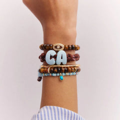 Knotty Enamel Initial Custom Bracelet - Brown/Blue Single Letter