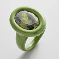Joy Pop Cubic Zirconia Ring - Dark Green/Olive Green