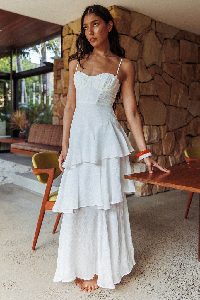 Madrid Tiered Ruffle Maxi Dress White – Molly Mood
