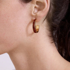 Game Day Baguette Hoop Earrings - Dark Red