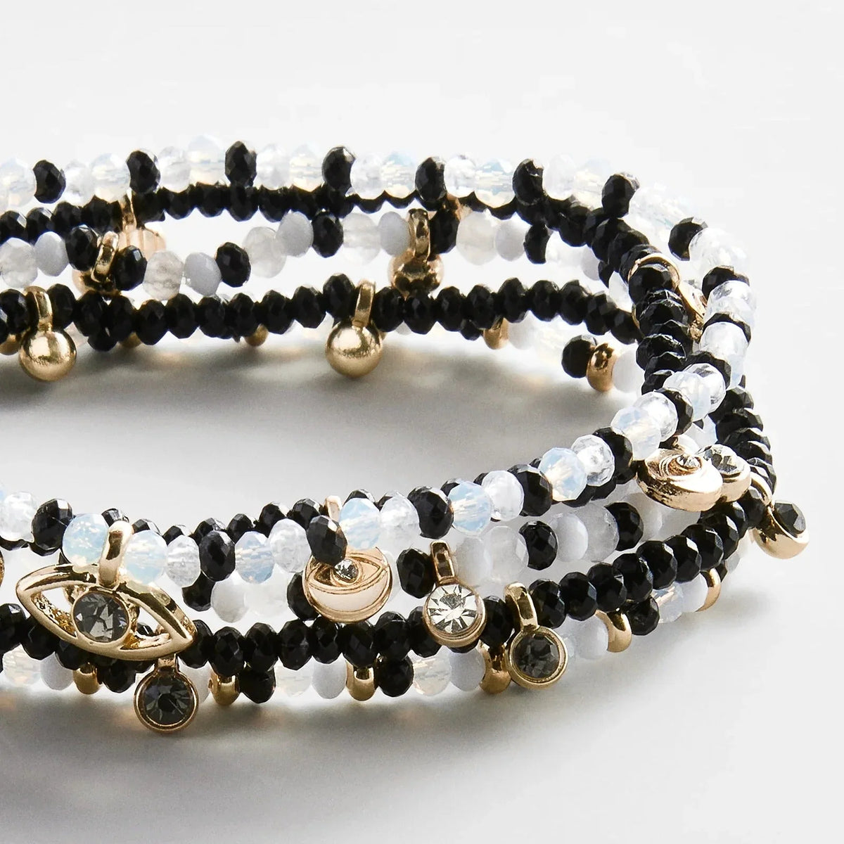 Indya Evil Eye Layered Bracelet Set - Black/White