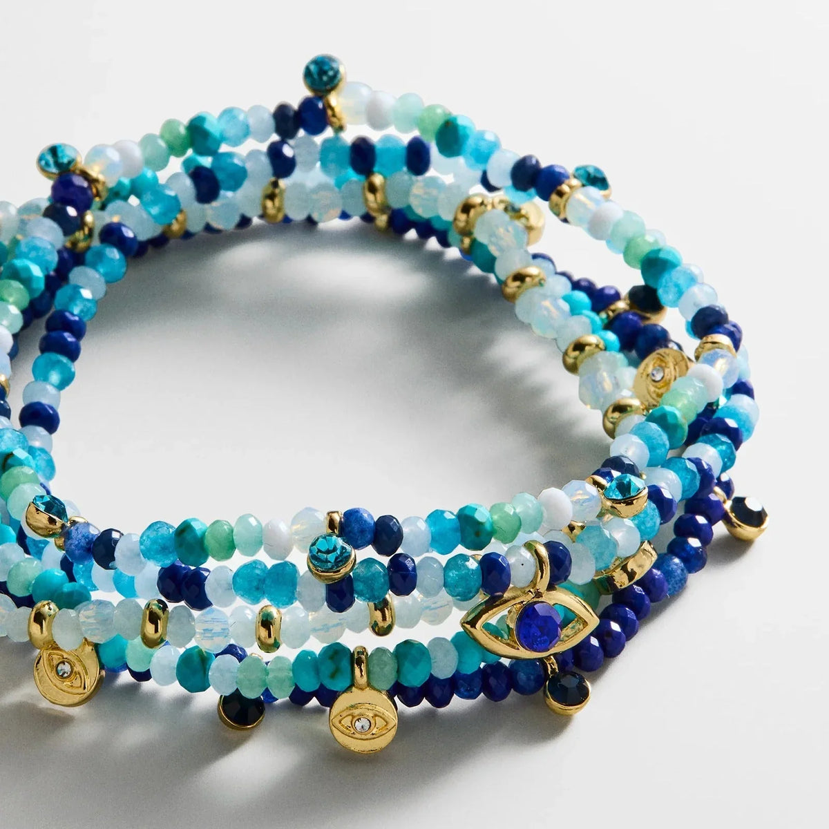 Indya Evil Eye Layered Bracelet Set - Blue Multi